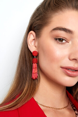 Boucles d'oreilles pompon perlé - rouge h5 Image3